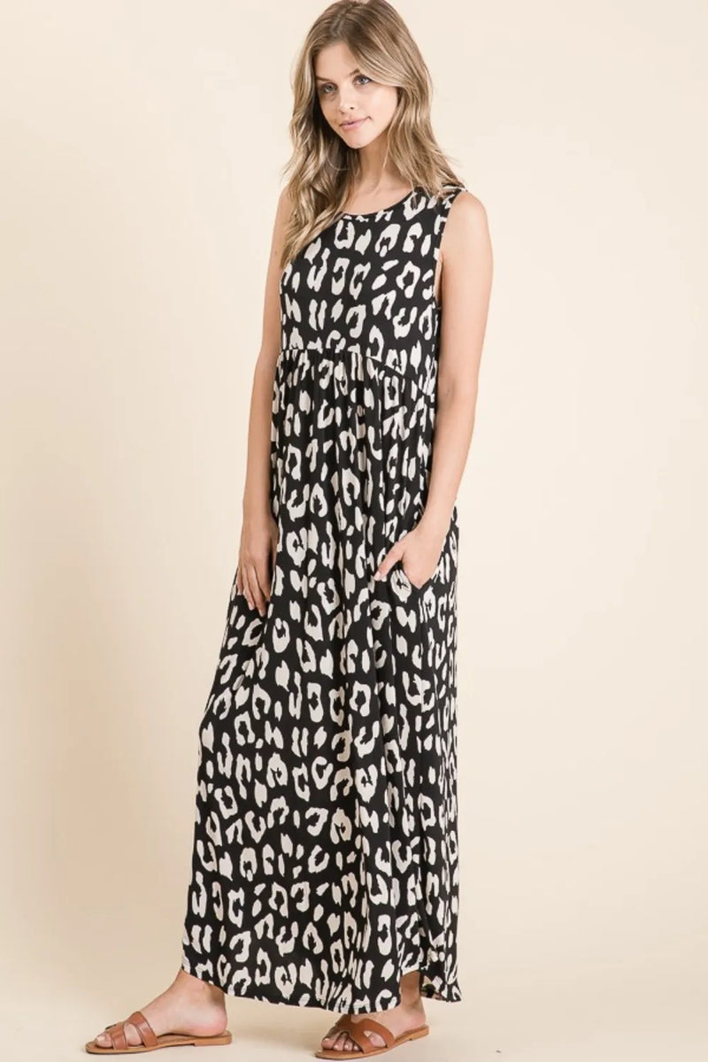 BOMBOM Leopard Maxi Dress with Pockets - Brittney MADE