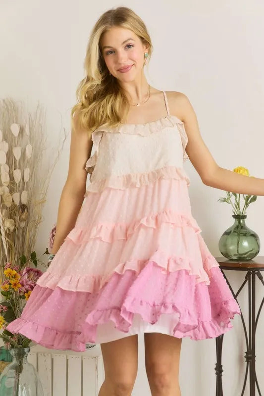 ADORA Swiss Dot Ruffled Tiered Mini Dress - Brittney MADE