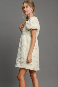 Umgee Heart Jacquard Square Neck Puff Sleeve Mini Dress - Brittney MADE