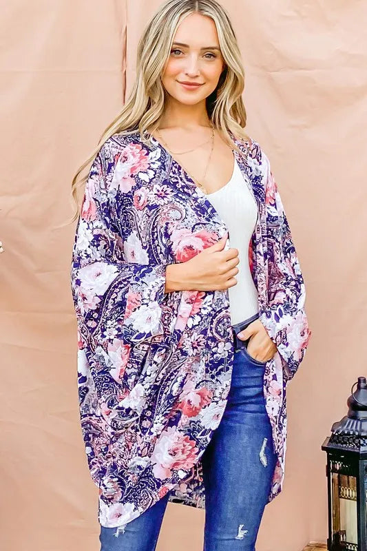 And The Why Floral Print Dolman Sleeve Kimono Cardigan - Brittney MADE