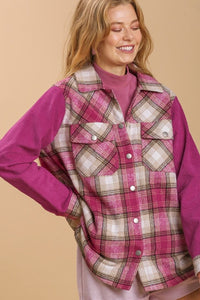 Umgee Full Size Twill Button Down Fringe Back Detail Shacket with Chest Pockets Plus Size - Brittney MADE