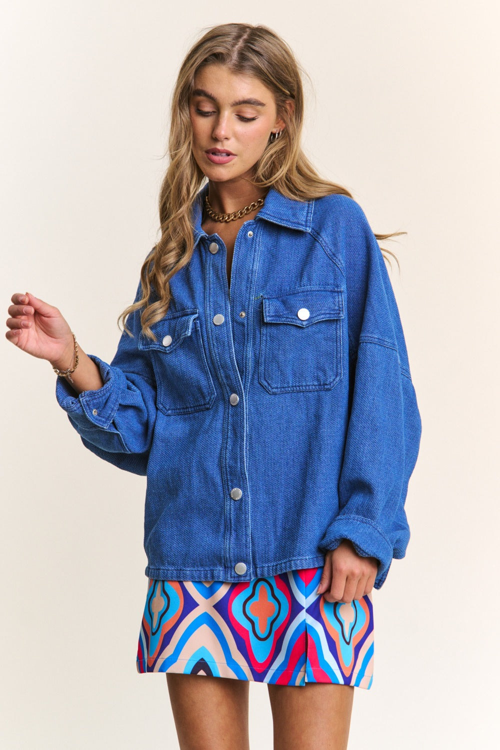 J.NNA Snap Down Long Sleeve Denim Shacket - Brittney MADE
