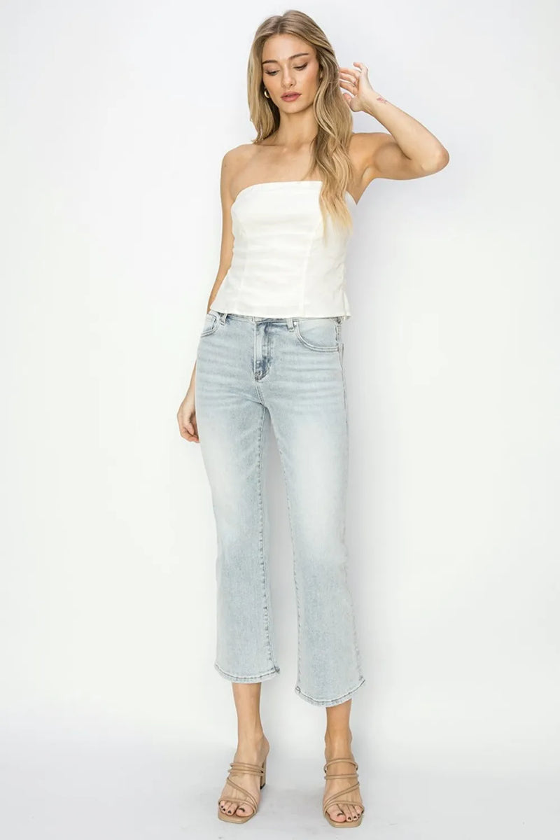 RISEN Full Size Mid Rise Cropped Flare Jeans - Brittney MADE