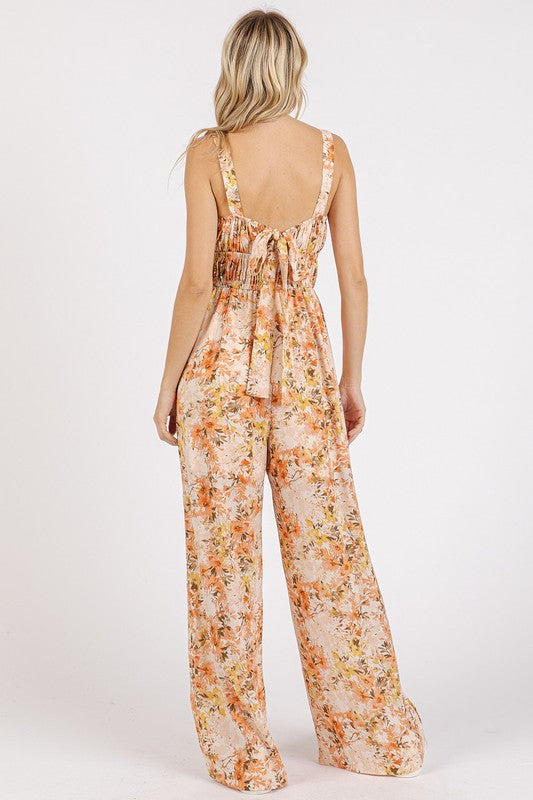 Mittoshop Flower Print Gathered Bust Sleeveless Jumpsuit - Brittney MADE