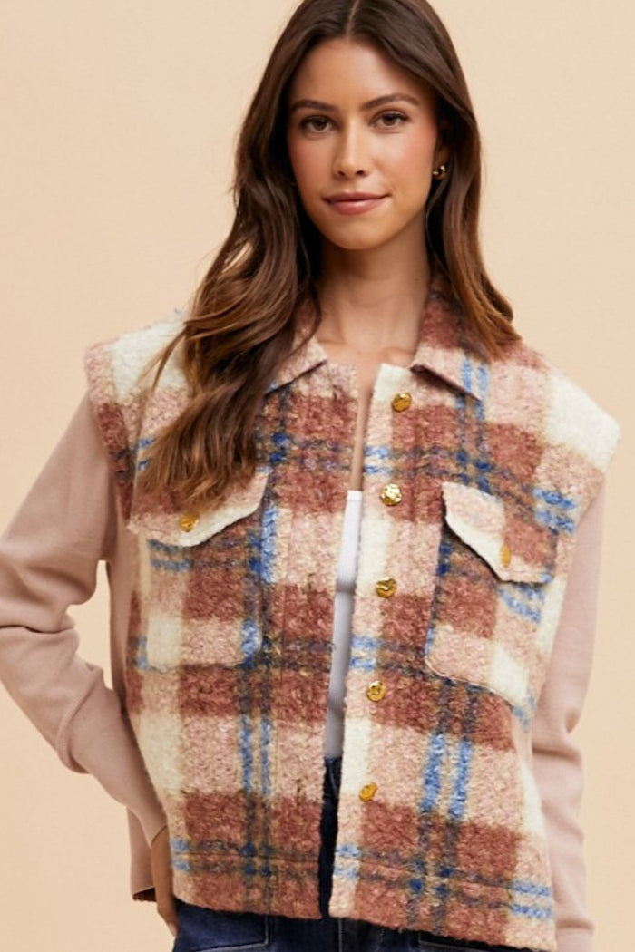 Annie Wear Faux Fur Plaid Button Up Jacket - Brittney MADE
