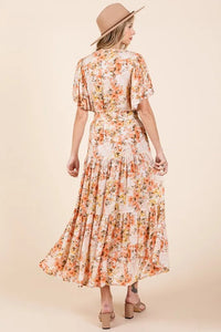 Mittoshop Floral Tie Waist Flutter Sleeve Tiered Dress - Brittney MADE