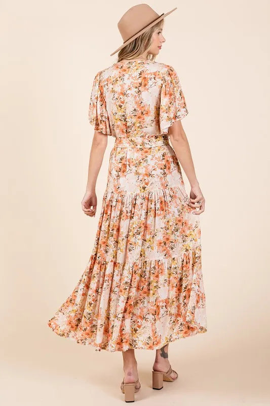 Mittoshop Floral Tie Waist Flutter Sleeve Tiered Dress - Brittney MADE