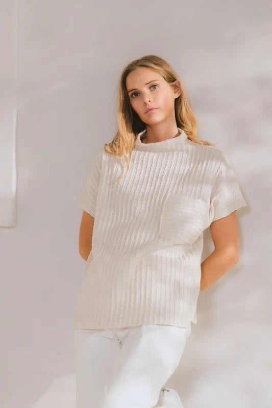 Ces Femme Texture Mock Neck Short Sleeve Knit Top - Brittney MADE