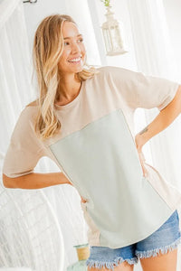 Heimish Full Size Contrast Round Neck Short Sleeve T-Shirt Plus Size - Brittney MADE