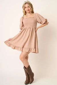 Mittoshop Smocked Ruffled Hem Half Sleeve Mini Dress - Brittney MADE