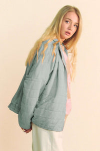 Davi & Dani Quilted Zip Up Dropped Shoulder Jacket - Brittney MADE