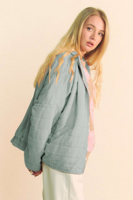 Davi & Dani Quilted Zip Up Dropped Shoulder Jacket - Brittney MADE