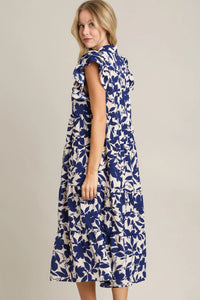 Umgee Full Size Floral Collared Ruffle Cap Sleeve Midi Dress Plus Size - Brittney MADE