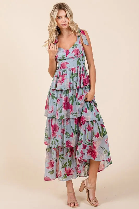 Mittoshop Layered Floral Sweetheart Neck Maxi Dress - Brittney MADE