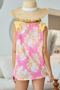 BiBi Printed V Neck Ruffled Tank - Brittney MADE