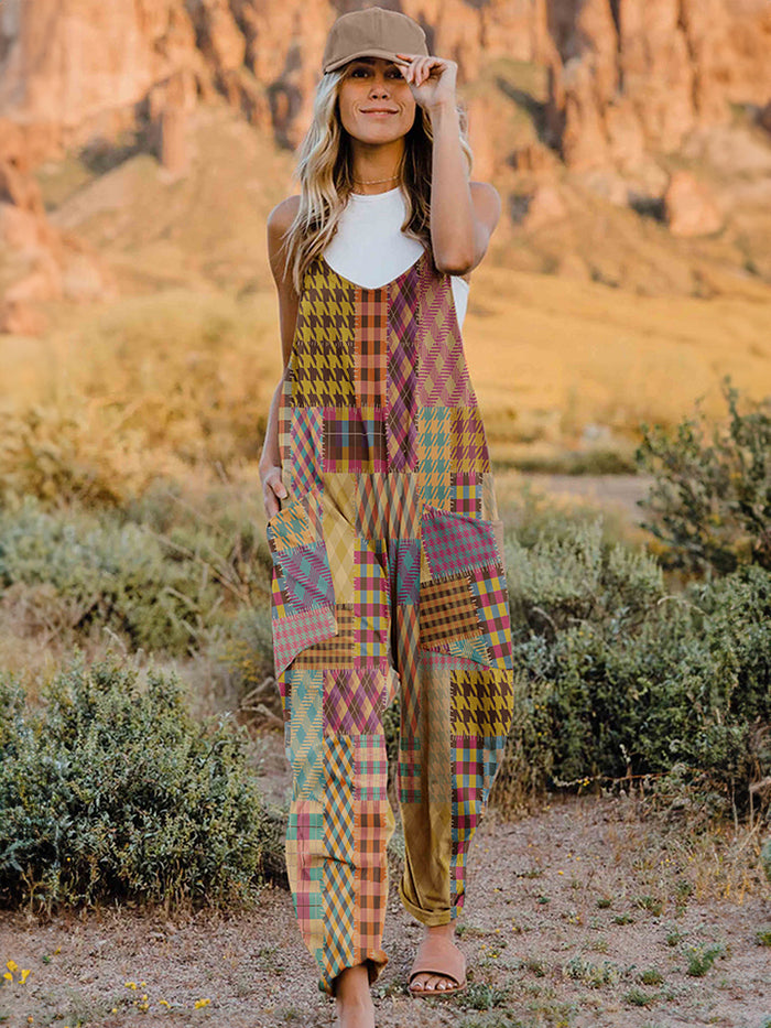 Double Take Full Size Printed V-Neck Sleeveless Jumpsuit - Brittney MADE