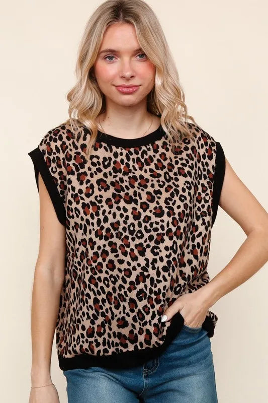 Haptics Leopard Print Dolman Cap Sleeve Knit Top - Brittney MADE