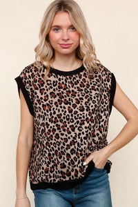 Haptics Leopard Print Dolman Cap Sleeve Knit Top - Brittney MADE