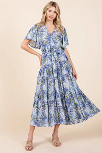 Mittoshop Floral Tie Waist Flutter Sleeve Tiered Dress - Brittney MADE