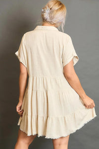 Umgee Full Size Raw Hem Folded Sleeve Tiered Dress Plus Size - Brittney MADE