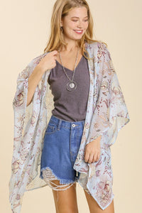 Umgee Full Size Sheer Mixed Print Kimono with Side Slit Plus Size - Brittney MADE