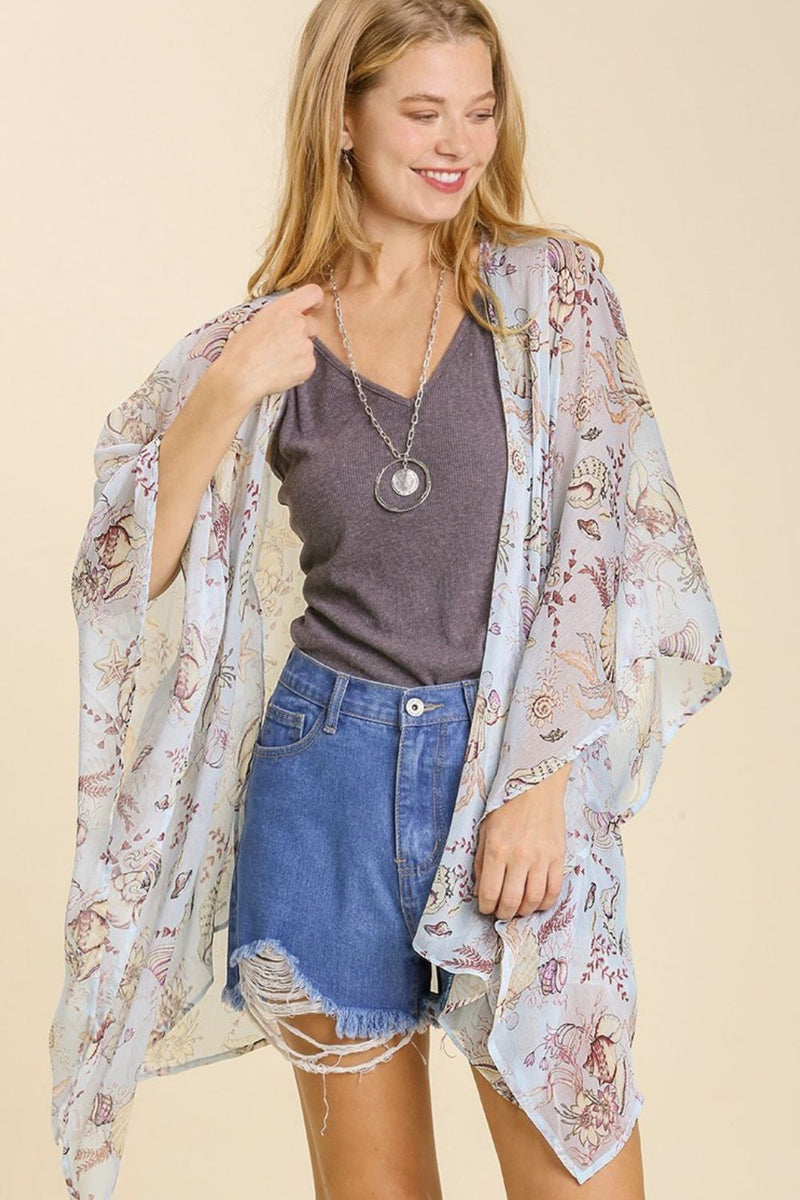 Umgee Full Size Sheer Mixed Print Kimono with Side Slit Plus Size - Brittney MADE