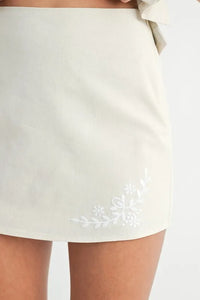 MABLE Embroidered Button Front Top and Mini Skirt Set - Brittney MADE