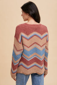 Annie Wear Multi Color Zig-Zag Round Neck Sweater - Brittney MADE