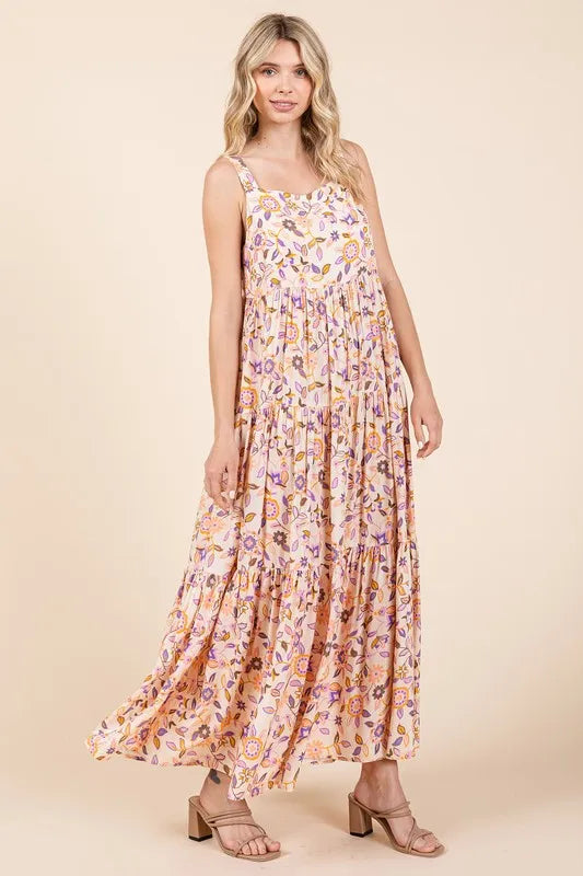 Mittoshop Flower Print Tiered Sleeveless Empire Maxi Dress - Brittney MADE
