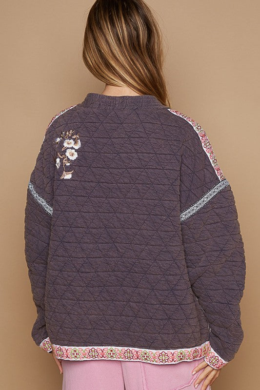 POL Embroidered Open Front Long Sleeve Jacket - Brittney MADE