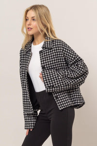HYFVE Tweed Plaid Button Up Collared Neck Jacket - Brittney MADE