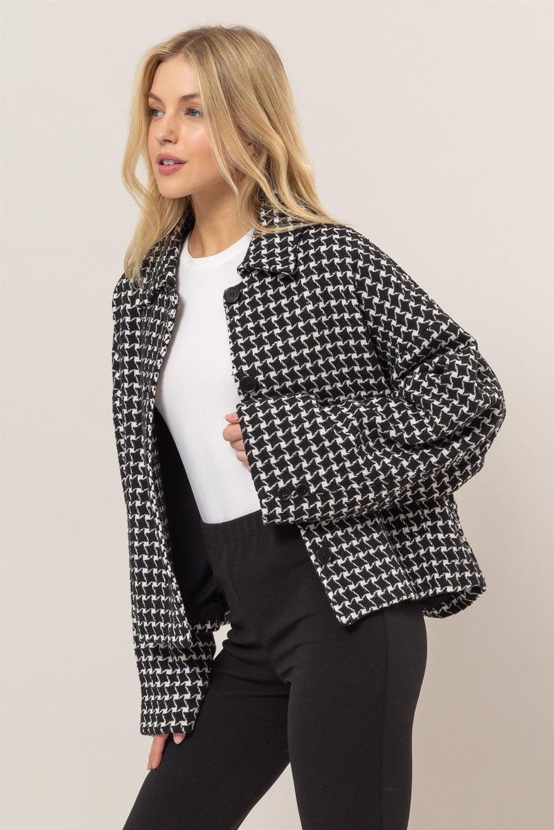 HYFVE Tweed Plaid Button Up Collared Neck Jacket - Brittney MADE
