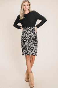 BOMBOM Leopard Color Block Knit Dress - Brittney MADE