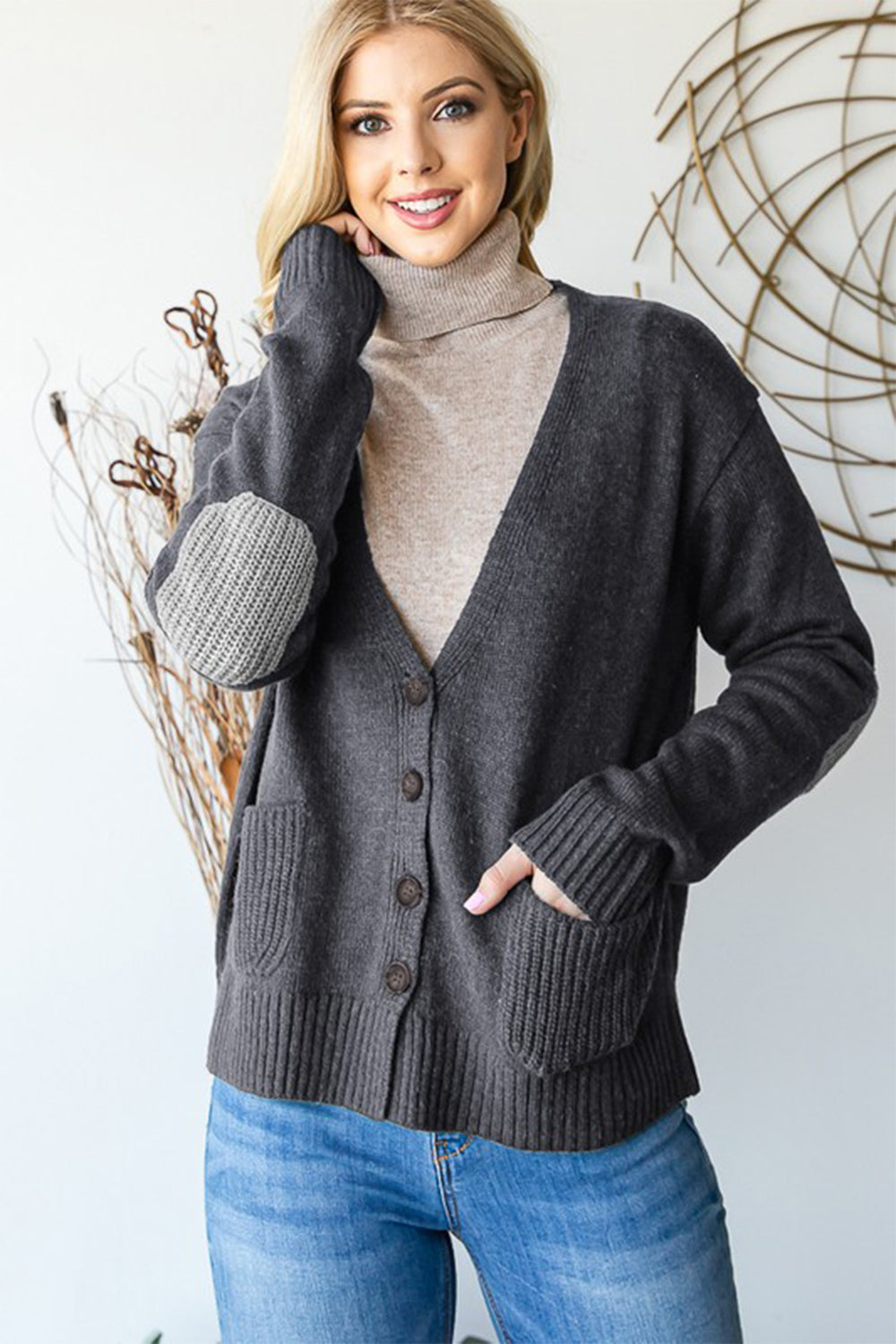 Heimish Full Size Long Sleeve V Neck Button Down Cardigan - Brittney MADE