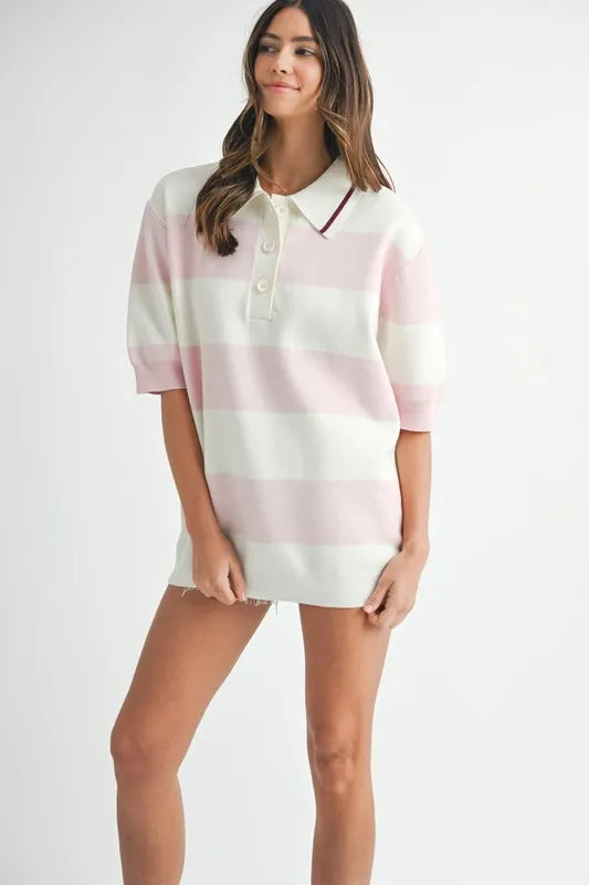 MABLE Oversized Stripe Polo Collar Sweater - Brittney MADE