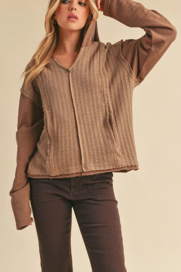 Aemi + Co Frayed Hem Exposed Seam Long Sleeve Hoodie - Brittney MADE