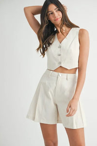 MABLE Button Down Vest Blazer and Shorts Set - Brittney MADE