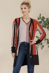 Celeste Full Size Striped Button Up Long Sleeve Cardigan Plus Size - Brittney MADE