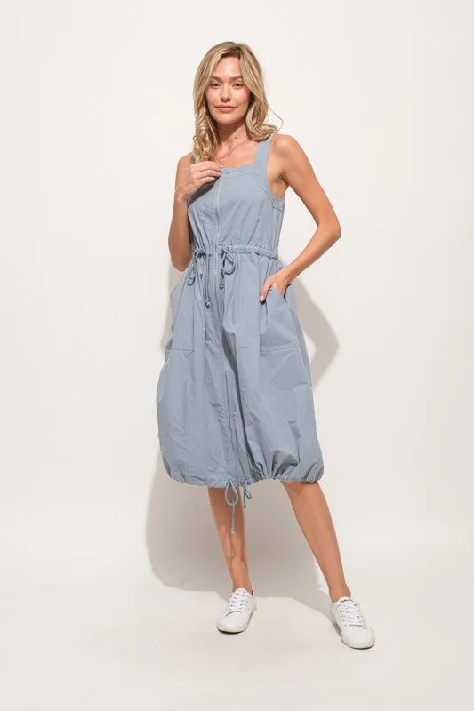 And The Why Front Zipper Overall Dress with String Details - Brittney MADE