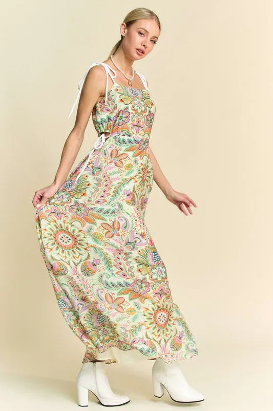 Davi & Dani Tropical Boho Printed Detail Cut Out Maxi Dress - Brittney MADE