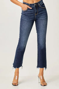 Risen Full Size Frayed Hem Cropped Straight Jeans - Brittney MADE