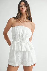 MABLE Floral Eyelet Lace Tube Top and Short Set - Brittney MADE