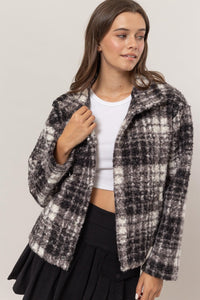 HYFVE Plaid Collared Neck Boucle Jacket with Pockets - Brittney MADE