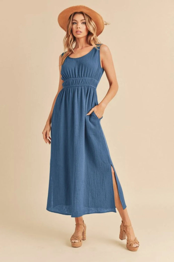 Aemi + Co Side Slit Round Neck Sleeveless Tank Dress - Brittney MADE