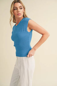 Aemi + Co Openwork Round Neck Cap Sleeve Knit Top - Brittney MADE