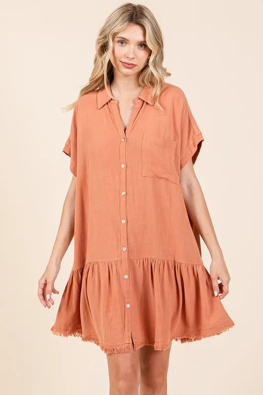 Mittoshop Linen Blend Button Down Shirt Mini Dress - Brittney MADE