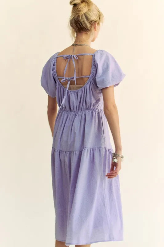 Davi & Dani Textured Fabric Short Puff Sleeve Midi Dress - Brittney MADE