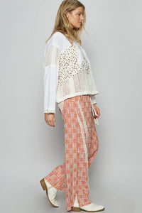 POL Lace Trim Drawstring Checkered Wide Leg Pants - Brittney MADE
