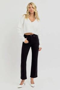 RISEN Full Size Tummy Control Elastic Band High Rise Crop Straight Jeans Plus Size - Brittney MADE