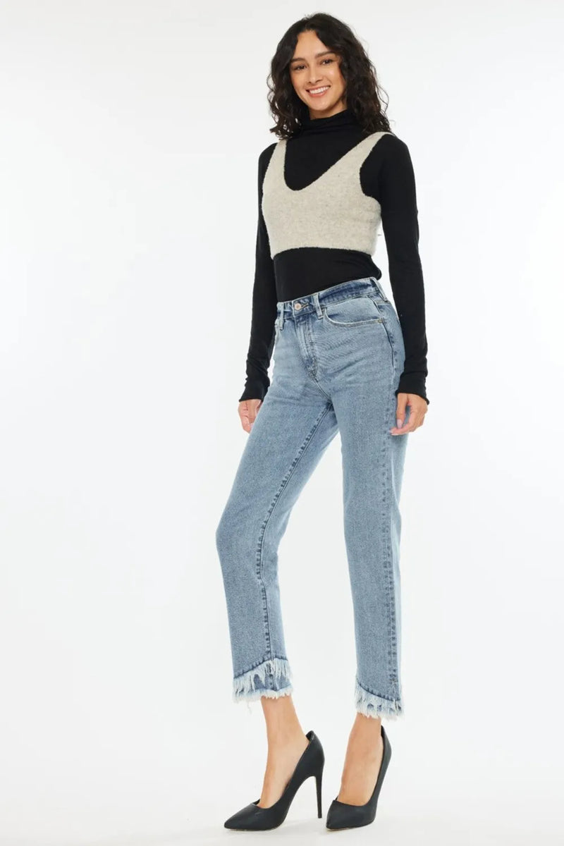 Kancan Raw Hem High Rise Straight Jeans - Brittney MADE
